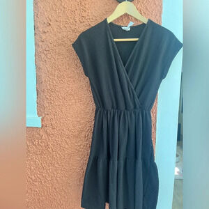 Women’s Caution to The Wind Black Faux Wrap Front Waffle Knit Dress Size Small